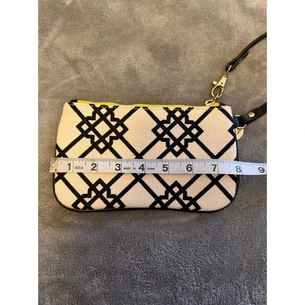 Spartina 449 Island Wristlet Pouch Black White‎ Geometric Pattern Leather Trim
